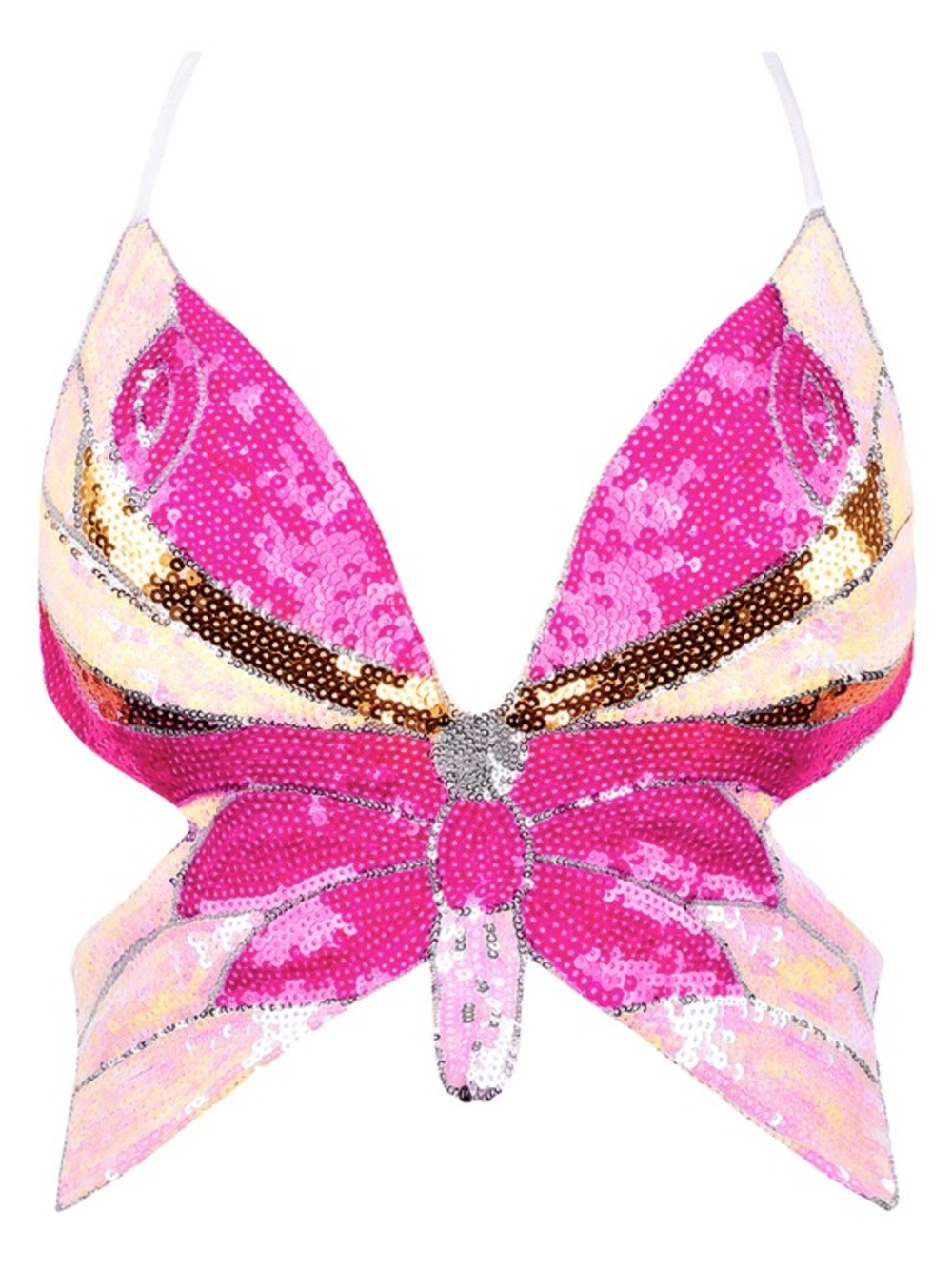 Glitter Sequin Butterfly Top Sexy Halter Lace-up Y2k Rave Crop Tank Vest Tops